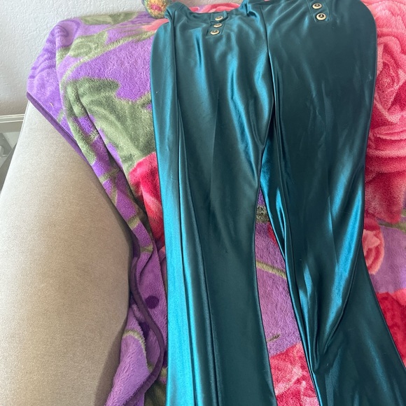 Elegant Teal Straight Leg Pants - Picture 3 of 4